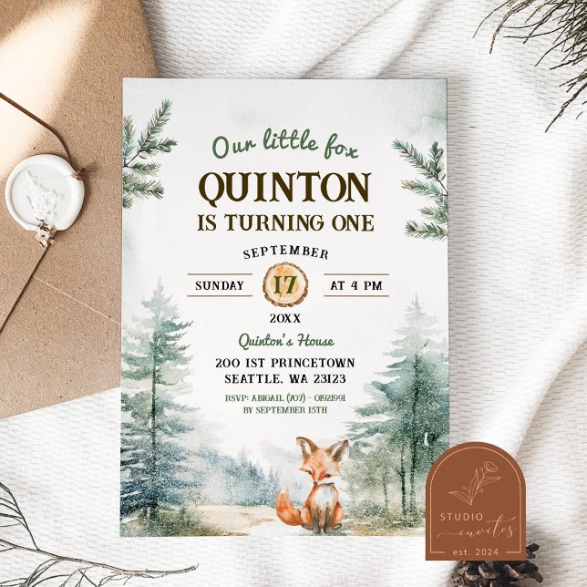 Invitation Renard de la forêt hivernale 1er anniversaire (Créateur téléchargé)