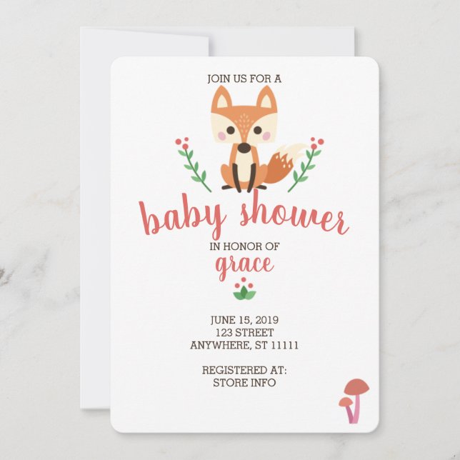 Invitation Renard des bois et Baby shower animal des forêts I (Devant)