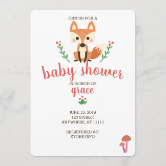 Invitation Renard des bois et Baby shower animal des forêts I