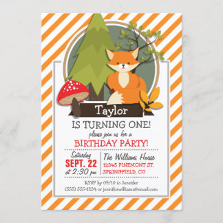 Invitation Renard des Bois; Rayures Orange et Blanche