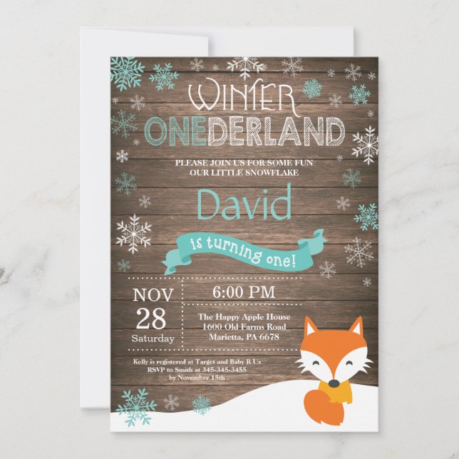 Invitation Renard d'hiver rustique d'Onederland (Devant)