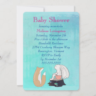 Invitation Renard et lapin Whimsical Baby shower Turquoise
