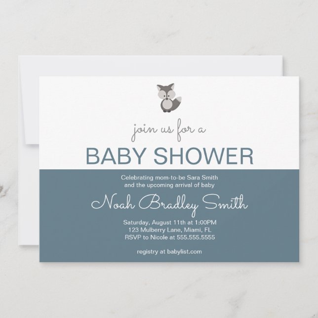 Invitation Renard gris - Baby shower 7x5 (horizontal) Invitat (Devant)