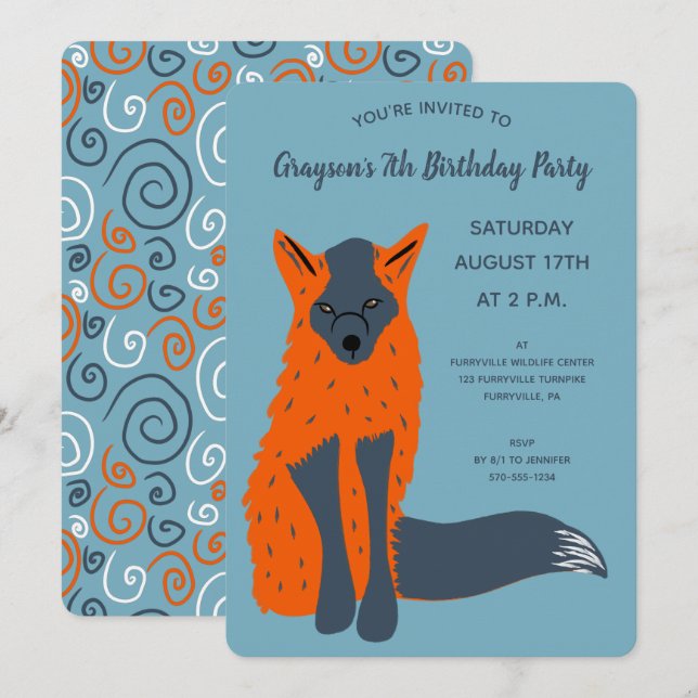 Invitation Renard Melaniste Vieux Garçons Animaux Fête d'Anni (Devant / Derrière)