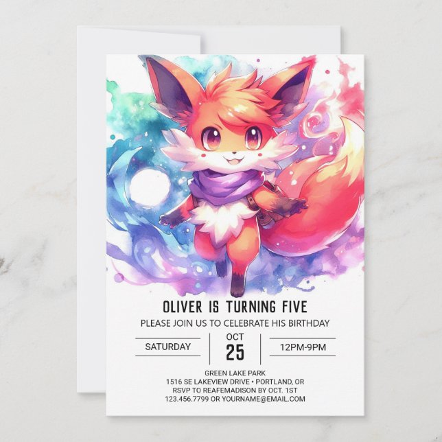 Invitation Renard peint Anniversaire (Devant)