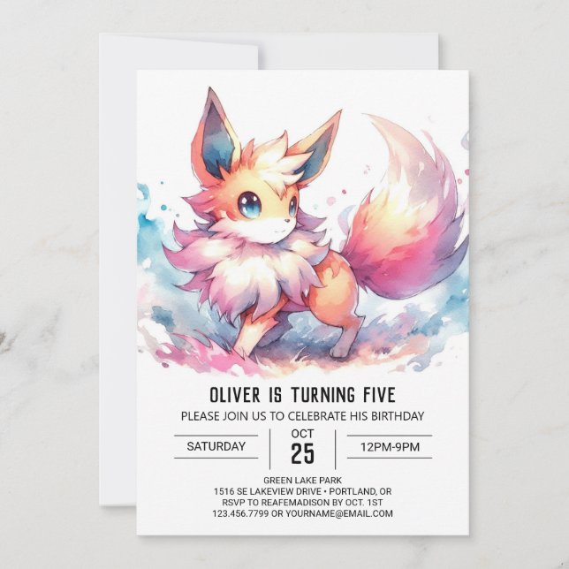 Invitation Renard peint en Whimsical Anniversaire (Devant)