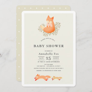 Invitation Renard sur Branche Baby shower beige