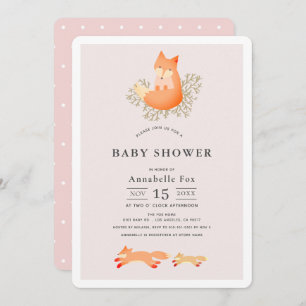 Invitation Renard sur Branche Baby shower fille rose