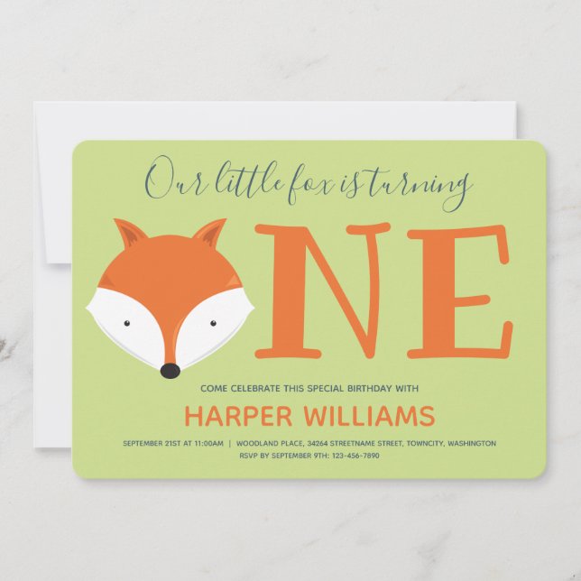 Invitation Renard Turner Un Premier Anniversaire Animal (Devant)