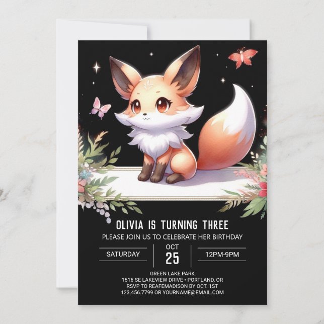 Invitation Renard Whimsical moderne numérique Anniversaire (Devant)