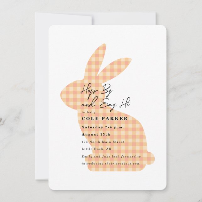 Invitation Rencontre et salutation Baby Shower Lapin Gingham (Devant)