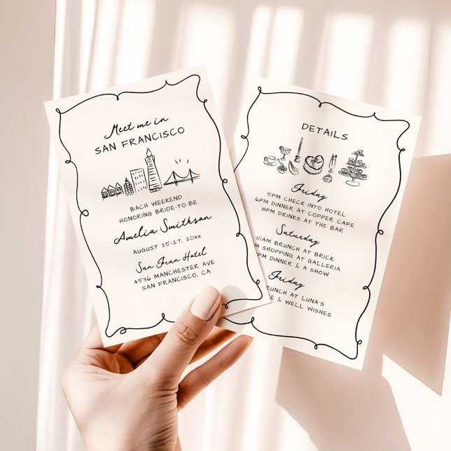 Invitation Rencontre-moi à San Francisco Bachelorette dessiné (Créateur téléchargé)