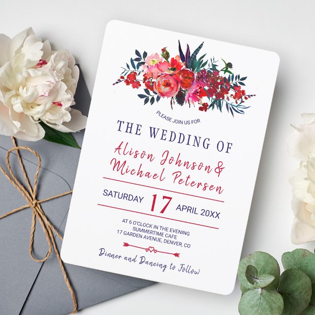 Invitation Rendez-vous de mariage fleuri rustique bohème roug (Créateur téléchargé)
