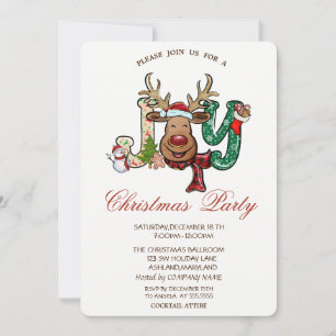 Invitation Renne,Bonhomme de neige,Fête de Noël joyeuse