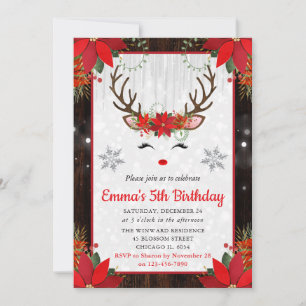 Invitation Renne et Noël Poinsettia Anniversaire