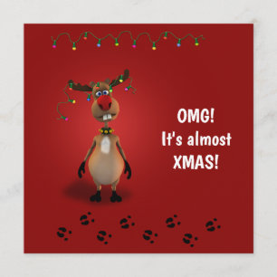 Invitation Renne flairé rouge de Noël drôle