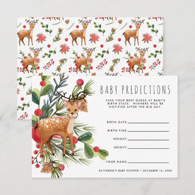 Invitation Renne | Jeu de devinette pour Baby Shower de Noël (Devant / Derrière)