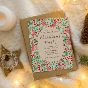 Invitation Renne vintage fantaisiste rose, motif de Noël