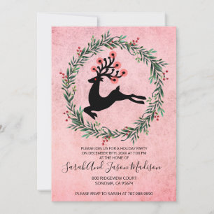 Invitation Renneaux sautants dans une fête de Noël couronne d