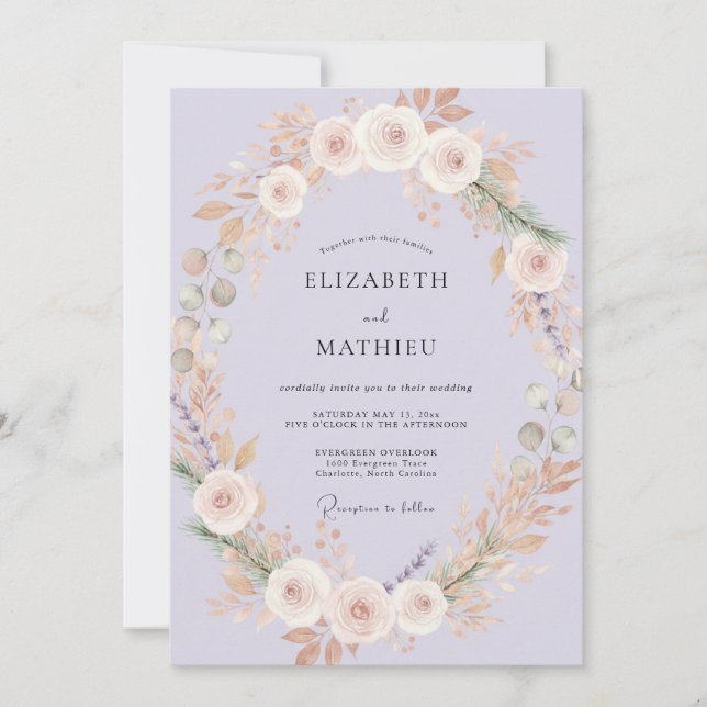 Invitation Renoncule Champagne Pervenche Eucalyptus We (Devant)