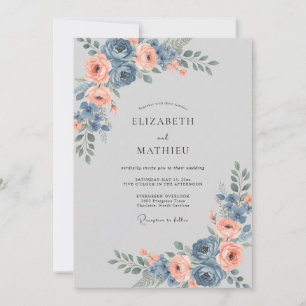 Invitation Renoncule Corail Ardoise Mariage Sage