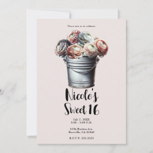 Invitation Renoncule en seau de fer-blanc Rustique Glamour Ro
