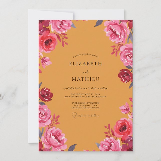 Invitation Renoncule Magenta Moutarde Poussiéreux Eucalyptus  (Devant)