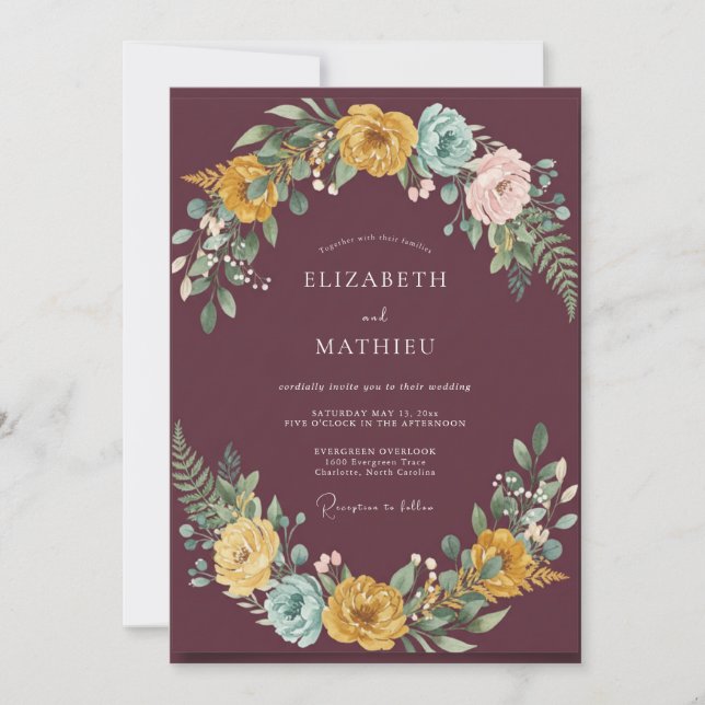 Invitation Renoncule Moutarde Abricot Mariage Eucalyptus Asso (Devant)