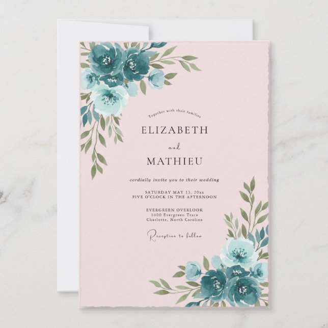 Invitation Renoncule Rose Ardoise Eucalyptus Mariage (Devant)