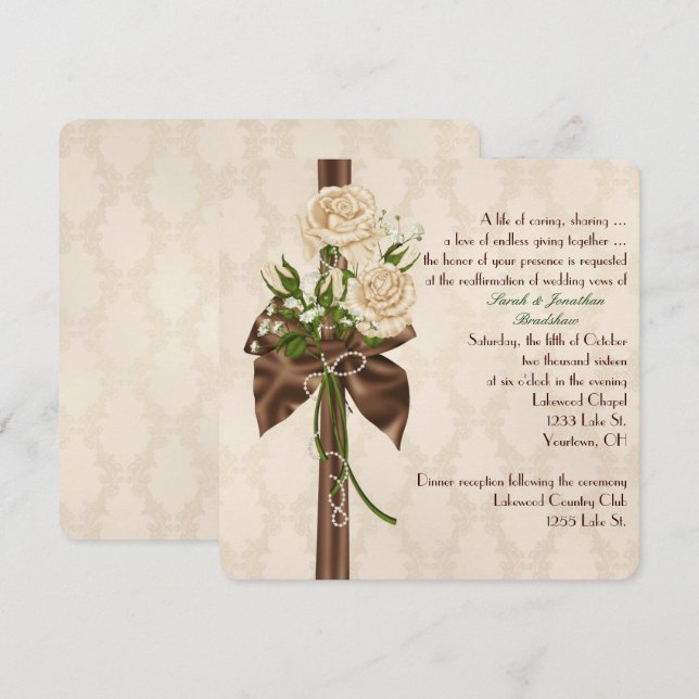 Invitation Renouveau de la Vow satinée et Rose (Devant / Derrière)