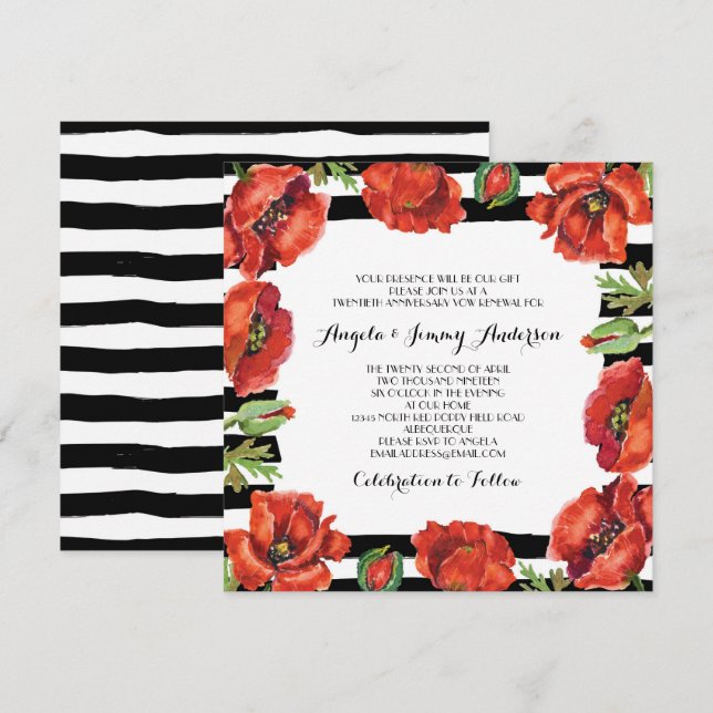 Invitation Renouveau du Vow à rayures noires (Devant / Derrière)