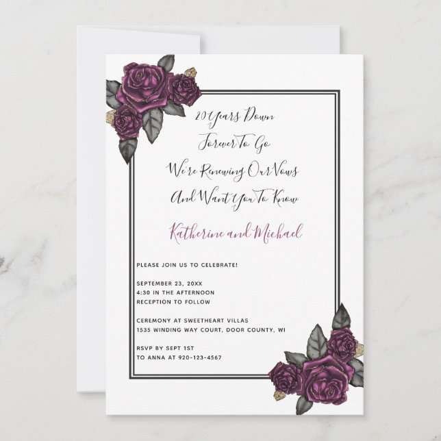 Invitation Renouvellement de 20 ans de Vow Mariage (Devant)