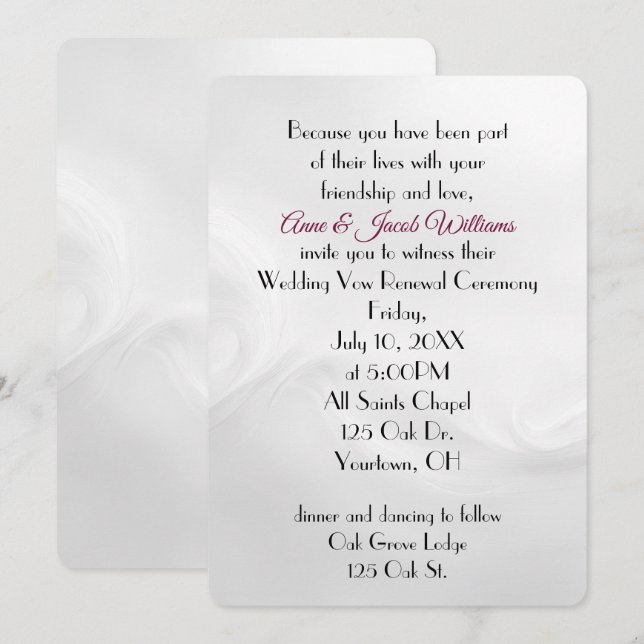 Invitation Renouvellement de vœux abstrait de mariage blanc (Devant / Derrière)
