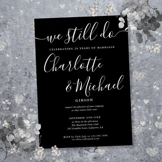 Invitation Renouvellement de vœux de l'anniversaire de mariag (We Still Do Script Vow Renewal Anniversary Invitation)