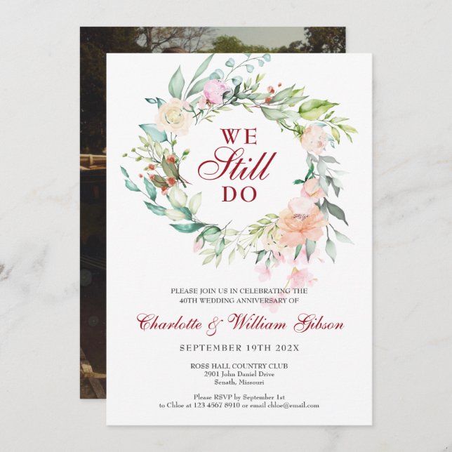 Invitation Renouvellement de vœux de l'anniversaire de mariag (Devant / Derrière)