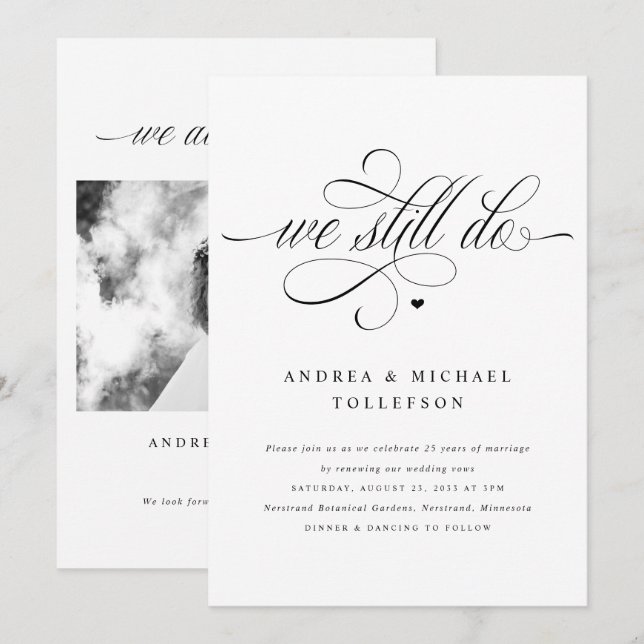 Invitation Renouvellement de Vœux de Mariage Calligraphie Lux (Devant / Derrière)