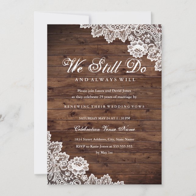 Invitation Renouvellement de Voeux de Mariage en Bois Rustiqu (Devant)