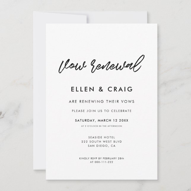 Invitation Renouvellement de vœux de mariage en typographie m (Devant)
