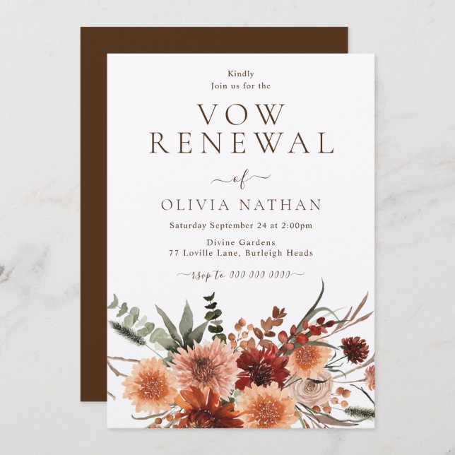 Invitation Renouvellement de vœux de mariage floral rustique  (Devant / Derrière)