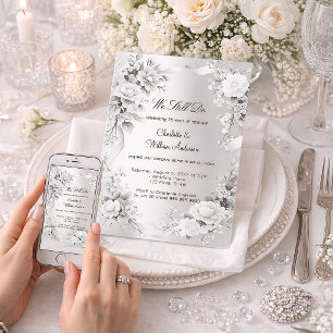 Invitation Renouvellement de vœux de mariage florales argenté