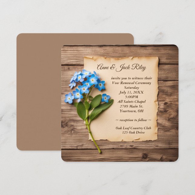 Invitation Renouvellement de vœux de mariage Forget-Me-Nots (Devant / Derrière)