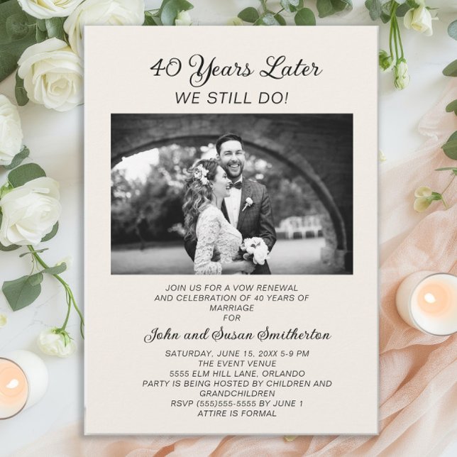 Invitation Renouvellement de vœux de mariage pour les 40 ans  (40th Anniversary photo invitation)