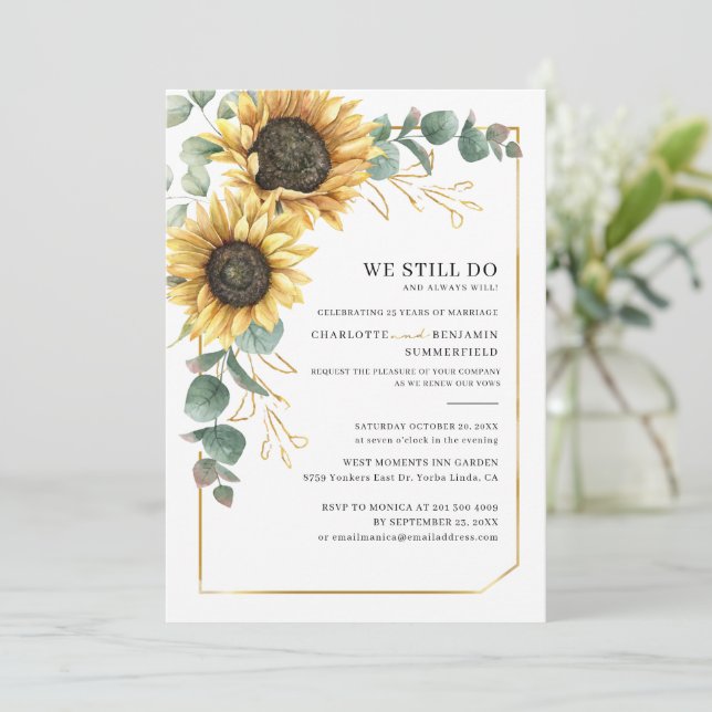 Invitation Renouvellement de Vœux de Mariage Tournesol Floral (Debout devant)