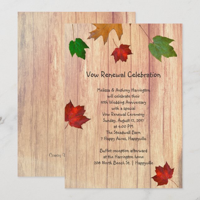 Invitation Renouvellement de Vœux de Saison de Chute de Feuil (Devant / Derrière)