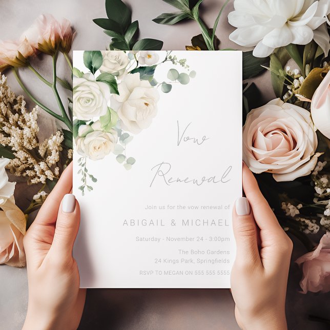 Invitation Renouvellement de Vœux Elégant Divin Roses Blanche (Créateur téléchargé)