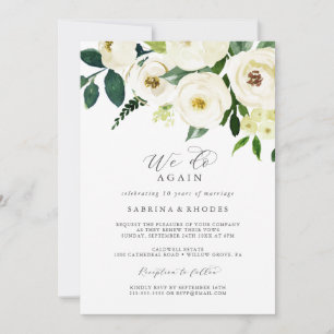Invitation Renouvellement de Vœux Élégant Fleurs Blanches Nou