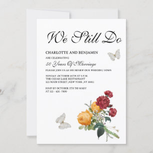 Invitation Renouvellement de Vœux Élégant Rustique Roses Jaun
