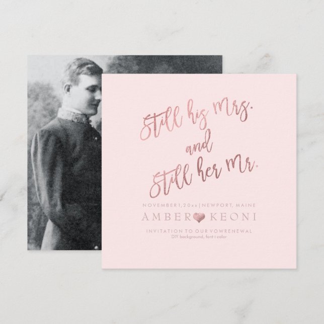 Invitation Renouvellement de vœux/Faux or rose/DIY fond PixDe (Devant / Derrière)