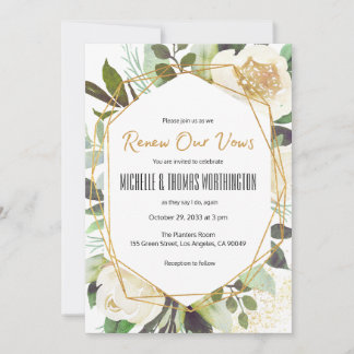 Invitation Renouvellement de vœux floraux à l'aquarelle avec
