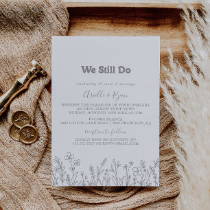 Invitation Renouvellement de vœux minimal gris Fleur sauvage